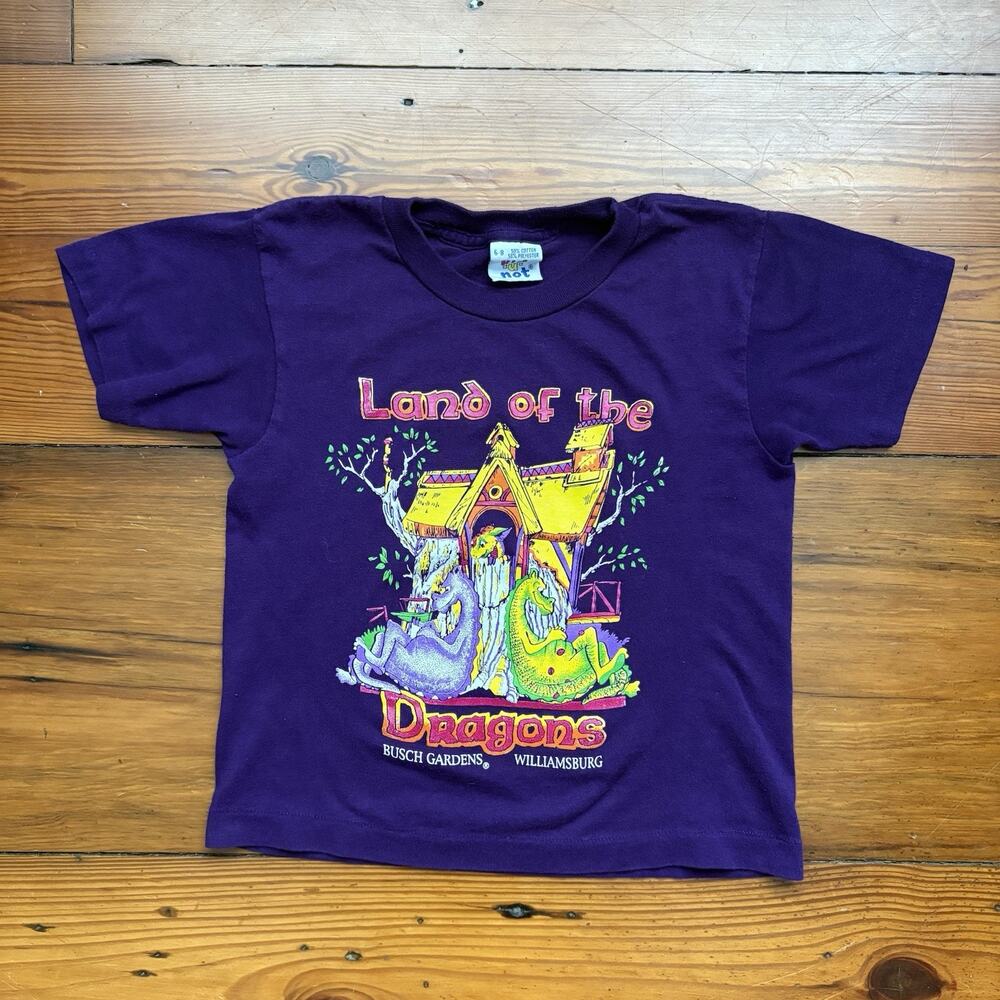 Vintage Busch Gardens Shirt Kids 6-8 Williamsburg VA Land Of The Dragons 1980s